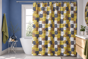 Шторка для ванной комнаты Tropik Cozy Cats 180&times;200 см, тканевая, водоотталкивающая